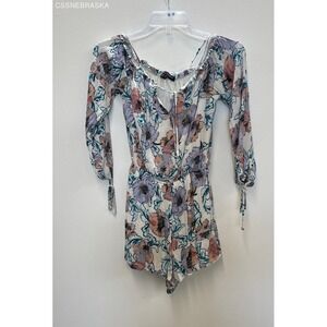 ONE LOVE CLOTHING Floral Rayon Lined Romper Off Shoulder One Piece - Size Small